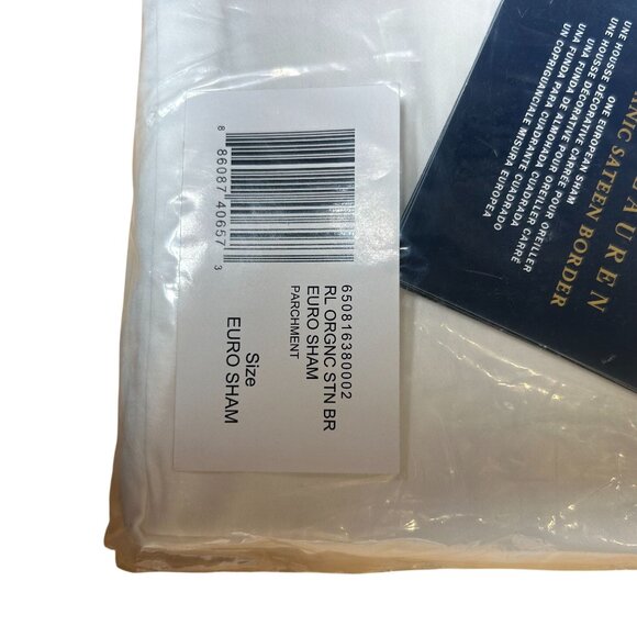 Ralph Lauren Organic Cotton Sateen Border Euro Sham Parchment NEW - Picture 3 of 4